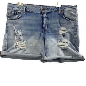 Edgely Jean Shorts Womens 18 Light Wash Denim Distress Destroyed Cut Off Roll Up